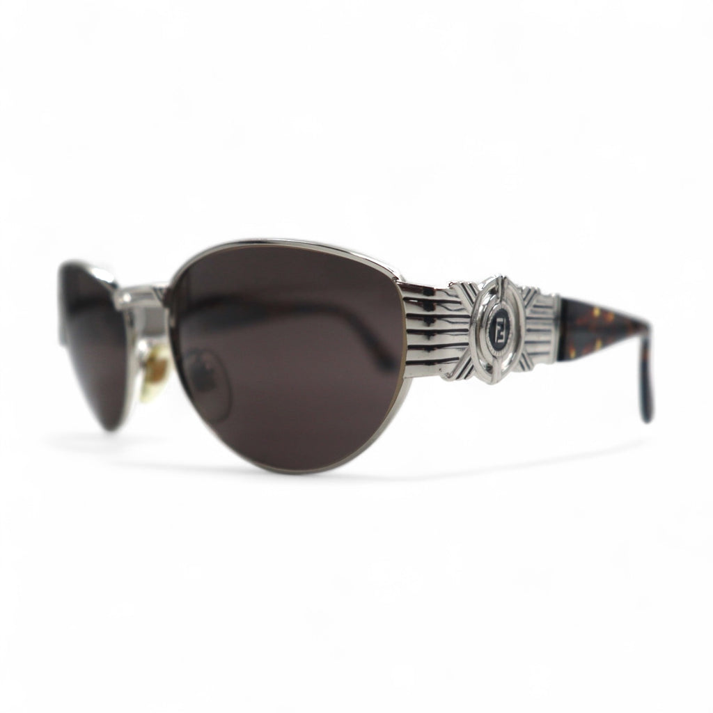 FENDI Vintage Boston Sunglasses Metal Frame Tortoiseshell SL7033 Made in Italy