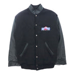 Vintage 90s Varsity Jacket Made in Canada Trimark Leather Switching Stadium Jacket M Black Wool Cowhide Quilted Liner BORG WARNER