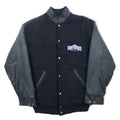 Vintage 90s Varsity Jacket Made in Canada Trimark Leather Switching Stadium Jacket M Black Wool Cowhide Quilted Liner BORG WARNER