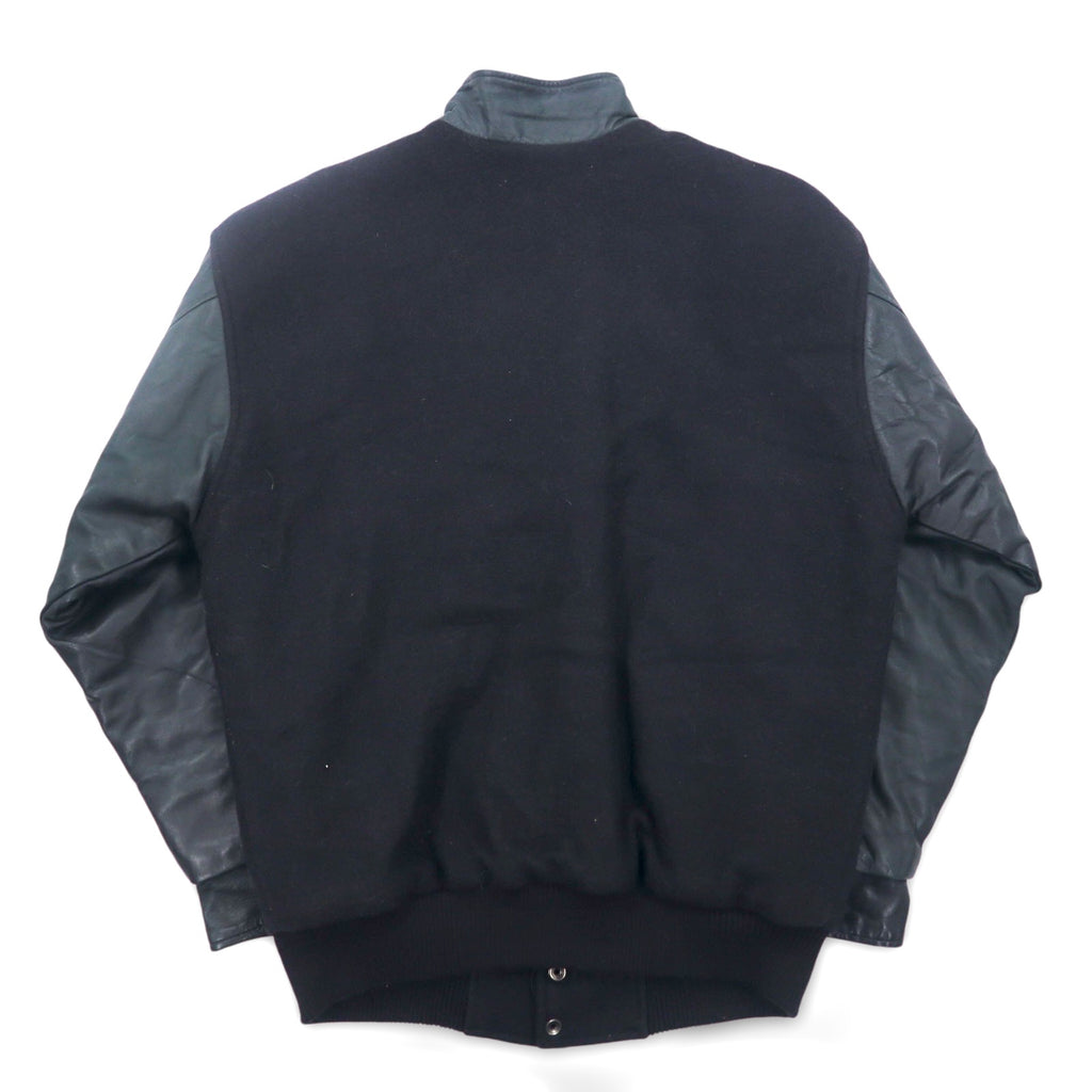 Vintage 90s Varsity Jacket Made in Canada Trimark Leather Switching Stadium Jacket M Black Wool Cowhide Quilted Liner BORG WARNER
