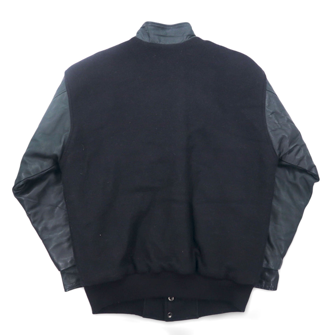 Vintage 90s Varsity Jacket Made in Canada Trimark Leather Switching Stadium Jacket M Black Wool Cowhide Quilted Liner BORG WARNER