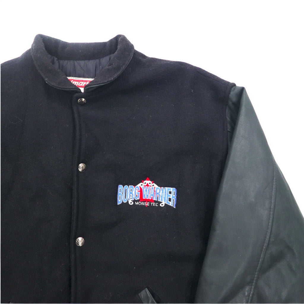 Vintage 90s Varsity Jacket Made in Canada Trimark Leather Switching Stadium Jacket M Black Wool Cowhide Quilted Liner BORG WARNER
