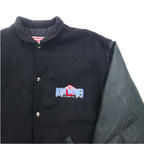 Vintage 90s Varsity Jacket Made in Canada Trimark Leather Switching Stadium Jacket M Black Wool Cowhide Quilted Liner BORG WARNER