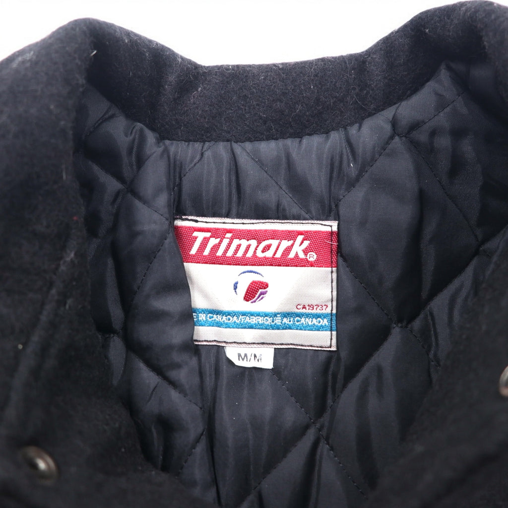 Vintage 90s Varsity Jacket Made in Canada Trimark Leather Switching Stadium Jacket M Black Wool Cowhide Quilted Liner BORG WARNER