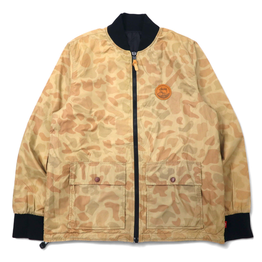 stussy reversible flight jacket quilted jacket L beige camouflage black nylon
