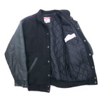 Vintage 90s Varsity Jacket Made in Canada Trimark Leather Switching Stadium Jacket M Black Wool Cowhide Quilted Liner BORG WARNER
