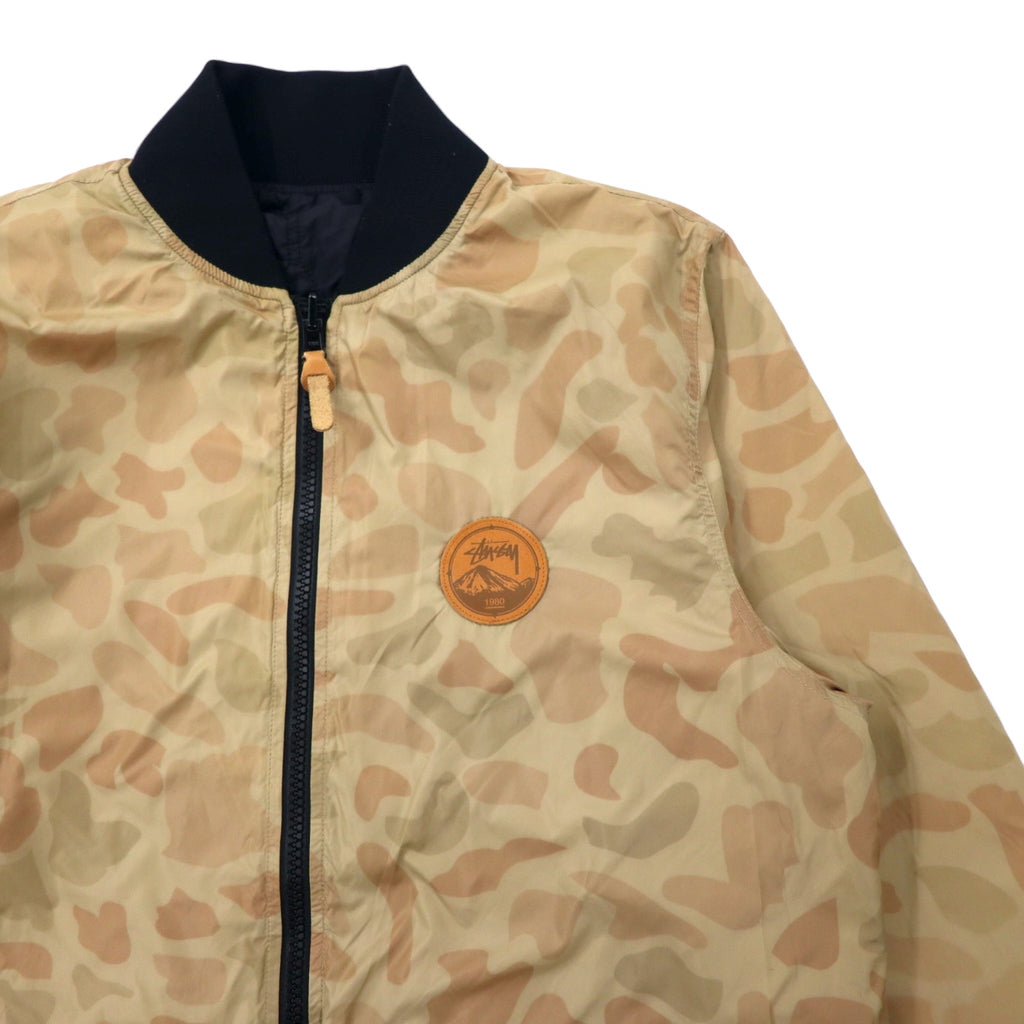 stussy reversible flight jacket quilted jacket L beige camouflage black nylon