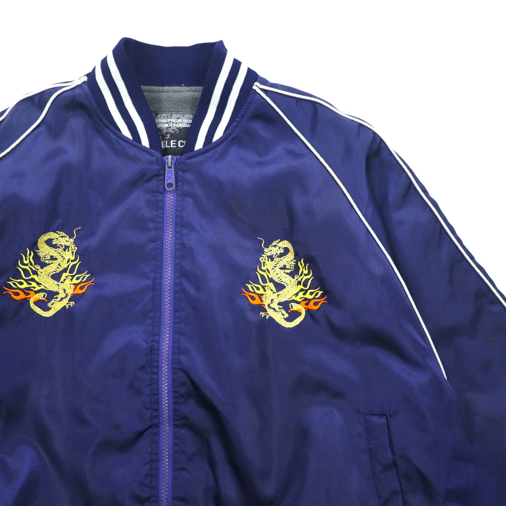 Japan Vintage 90s Souvenir Jacket BUGLE CLUB Sukajan M Navy Dragon Embroidery