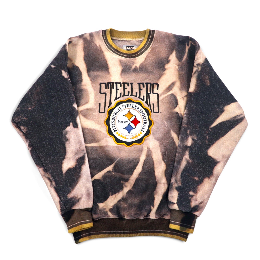 Vintage 90s USA Made Sweatshirt LEGENDS ATHLETIC NFL Tie-dye Bleached Sweatshirt XL Black Pittsburgh Steelers