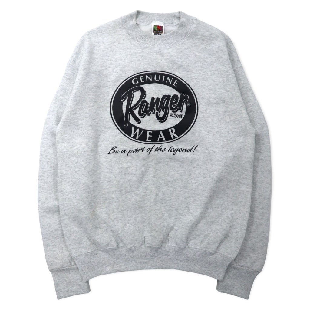 日本然リトテ-古着オンライン-FRUIT OF THE LOOM 90年代 BEST プリント スウェット L グレー コットン 裏起毛 Ranger BOAT-Fruit of the Loom 90's Best Print Sweatshirt L Gray Cotton Brushed Lining Ranger Boat