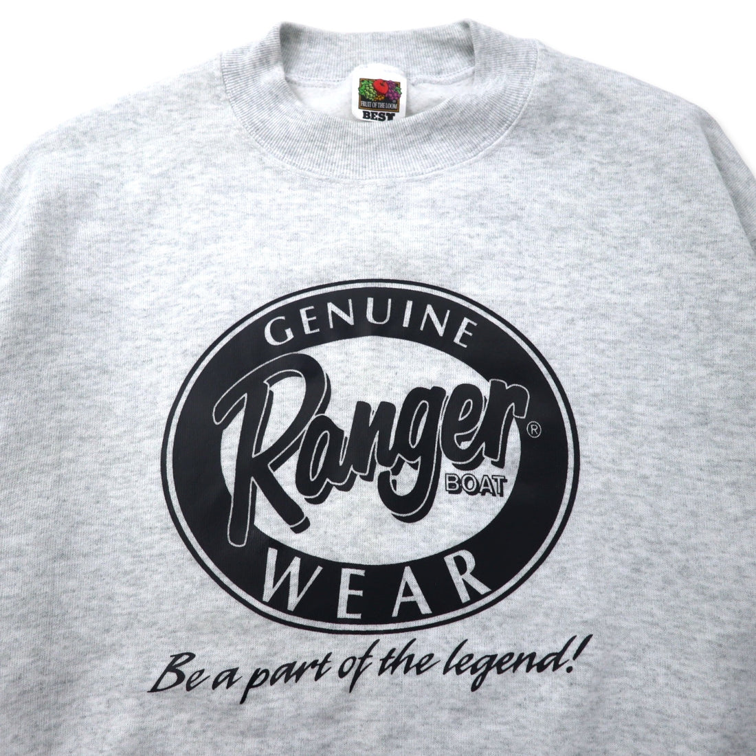 FRUIT OF THE LOOM 90's BEST Print Sweatshirt L Gray Cotton Brushed Back Ranger BOAT