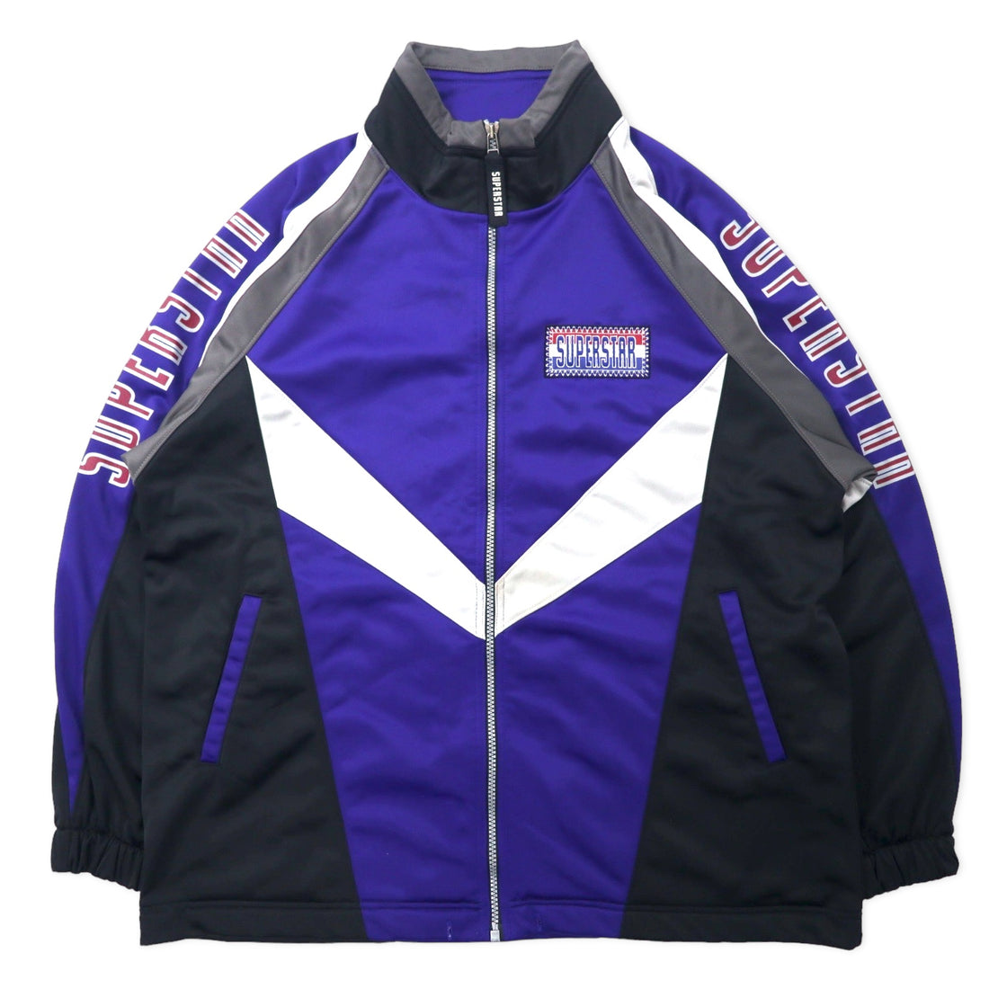 日本然リトテ-古着オンライン-SUPER STAR 90年代 トラックジャケット ジャージ L ブルー ポリエステル 袖ロゴ 日本製-SUPER STAR 90's TRACK JACKET Jersey L Blue Polyester Sleeve Logo Japan MADE