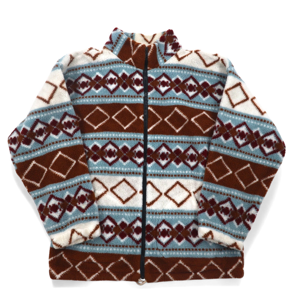 Made in France 90s Shinning All-Over Print Fleece Jacket L Brown Blue B.AZOULAY
