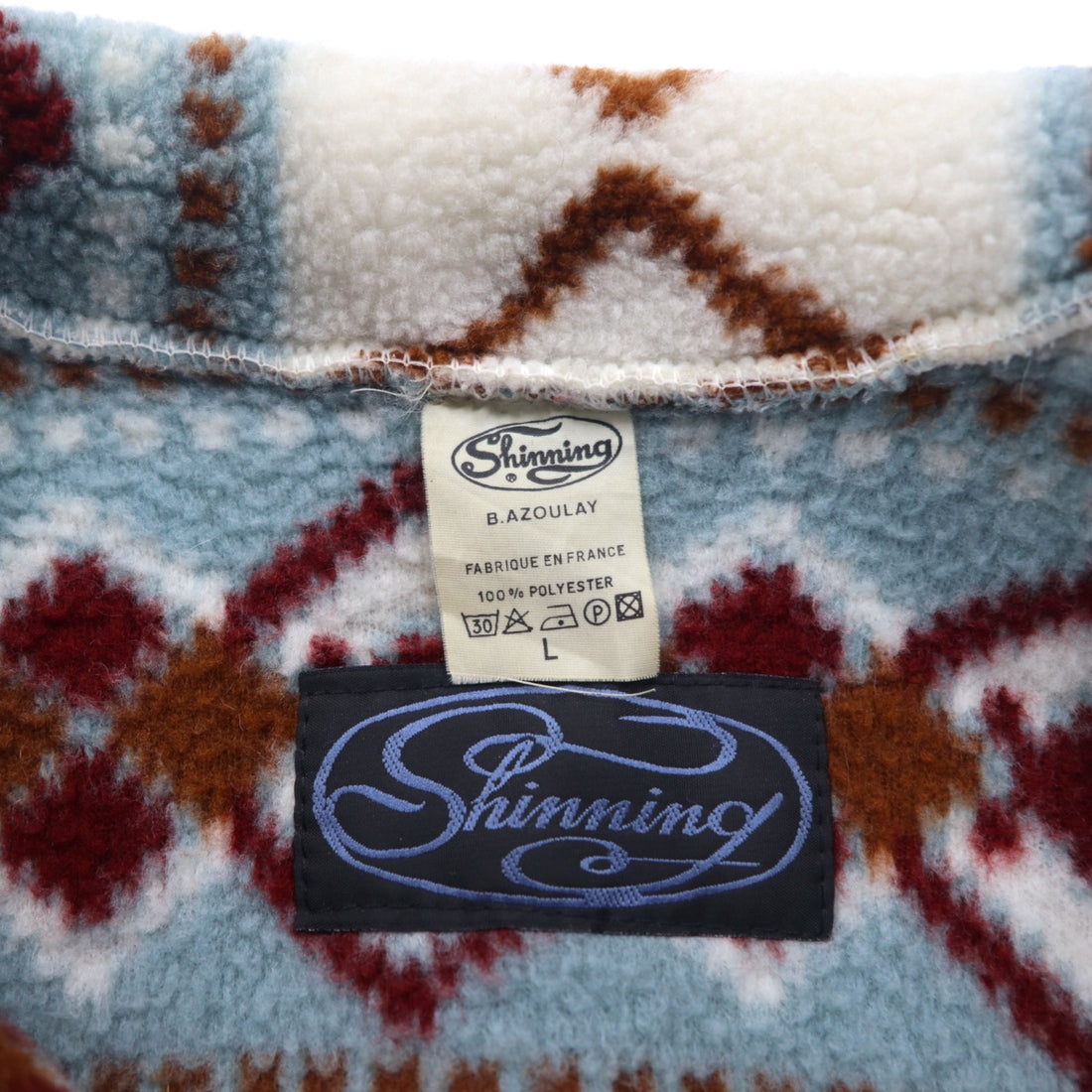 Made in France 90s Shinning All-Over Print Fleece Jacket L Brown Blue B.AZOULAY