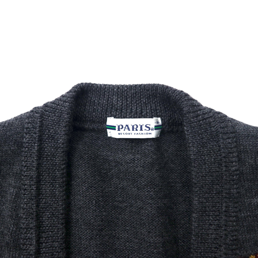 PARIS Retro Knit Cardigan M Gray Wool Made in Japan