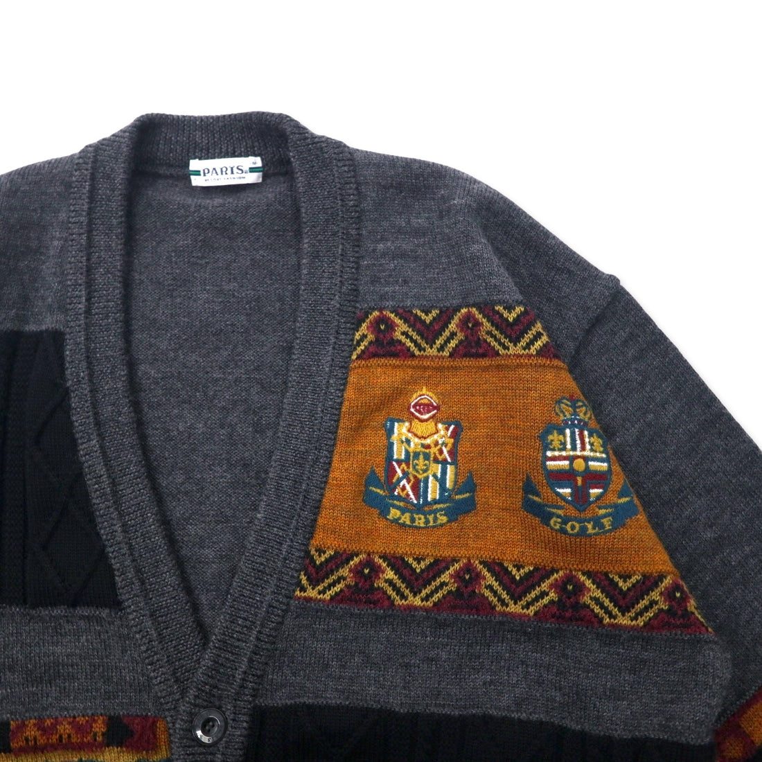 PARIS Retro Knit Cardigan M Gray Wool Made in Japan