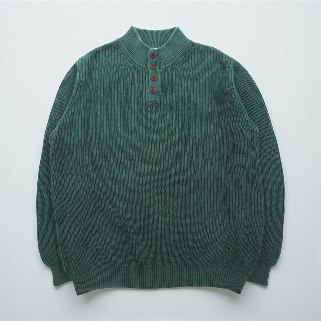L.L.Bean Half-Button Cotton Knit Sweater, Size 2XL, Green, Ribbed Knit, FKQ7