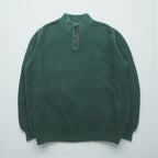 L.L.Bean Half-Button Cotton Knit Sweater, Size 2XL, Green, Ribbed Knit, FKQ7
