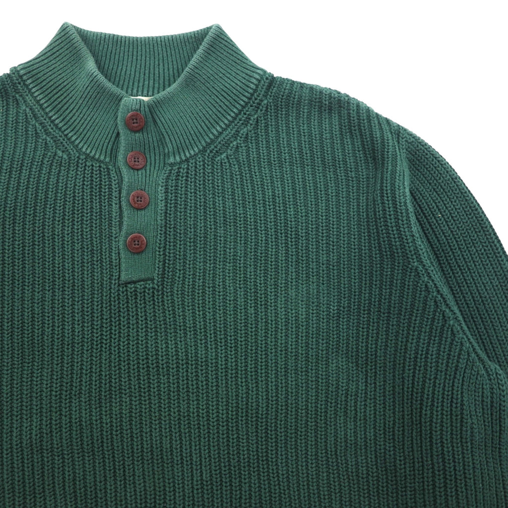 L.L.Bean Half-Button Cotton Knit Sweater, Size 2XL, Green, Ribbed Knit, FKQ7