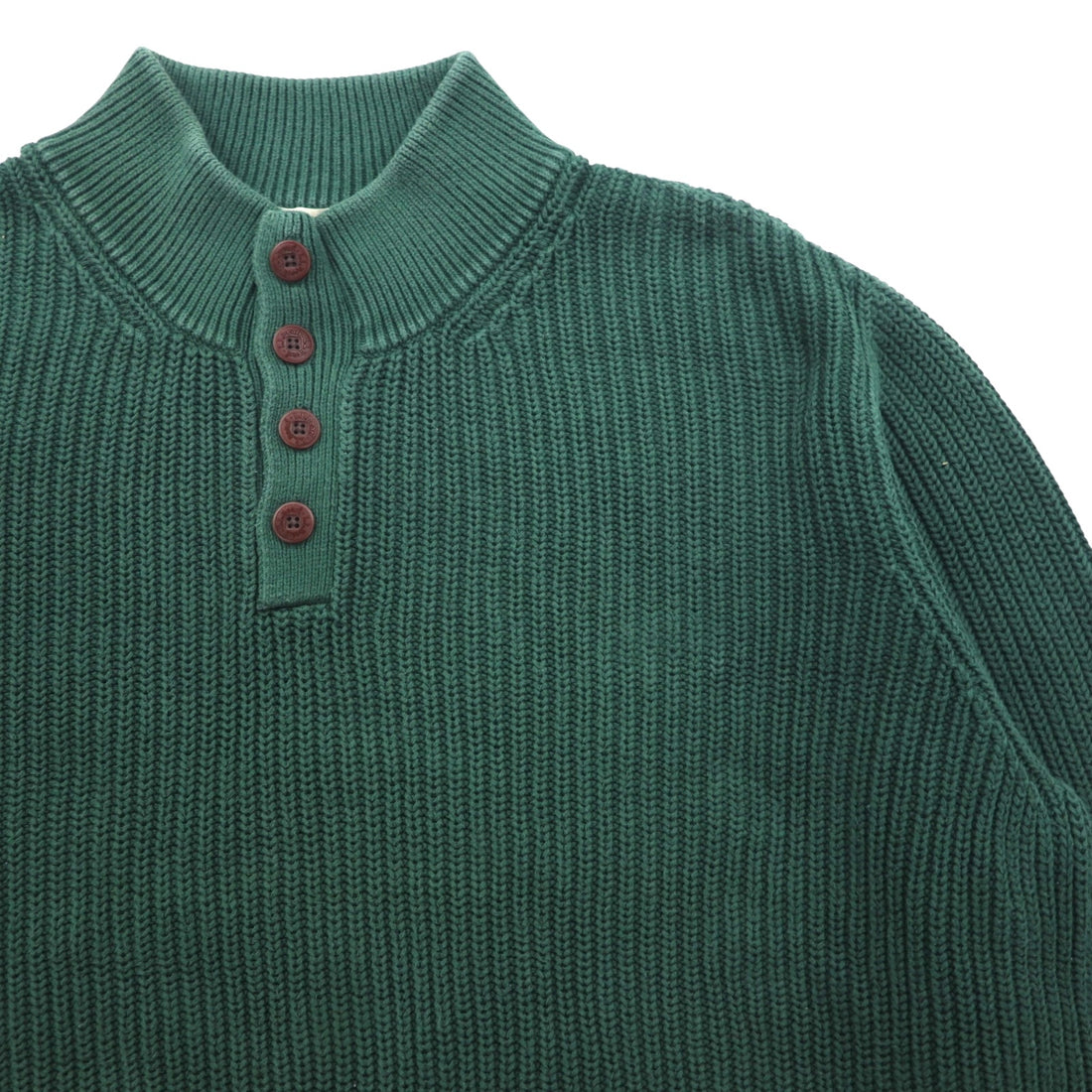 L.L.Bean Half-Button Cotton Knit Sweater, Size 2XL, Green, Ribbed Knit, FKQ7