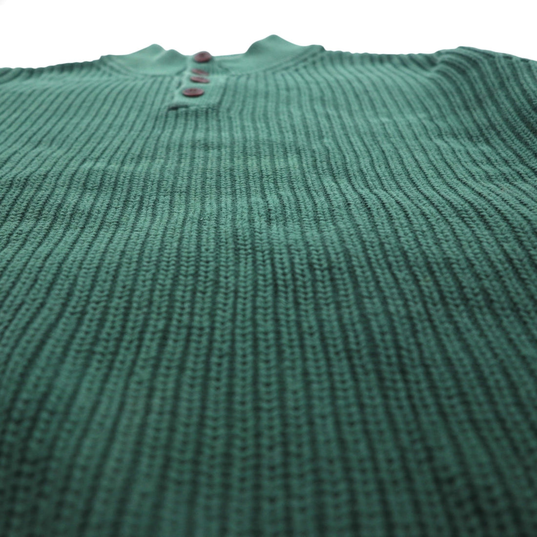 L.L.Bean Half-Button Cotton Knit Sweater, Size 2XL, Green, Ribbed Knit, FKQ7