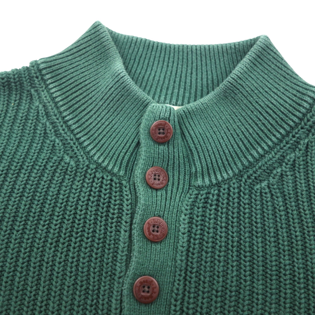 L.L.Bean Half-Button Cotton Knit Sweater, Size 2XL, Green, Ribbed Knit, FKQ7