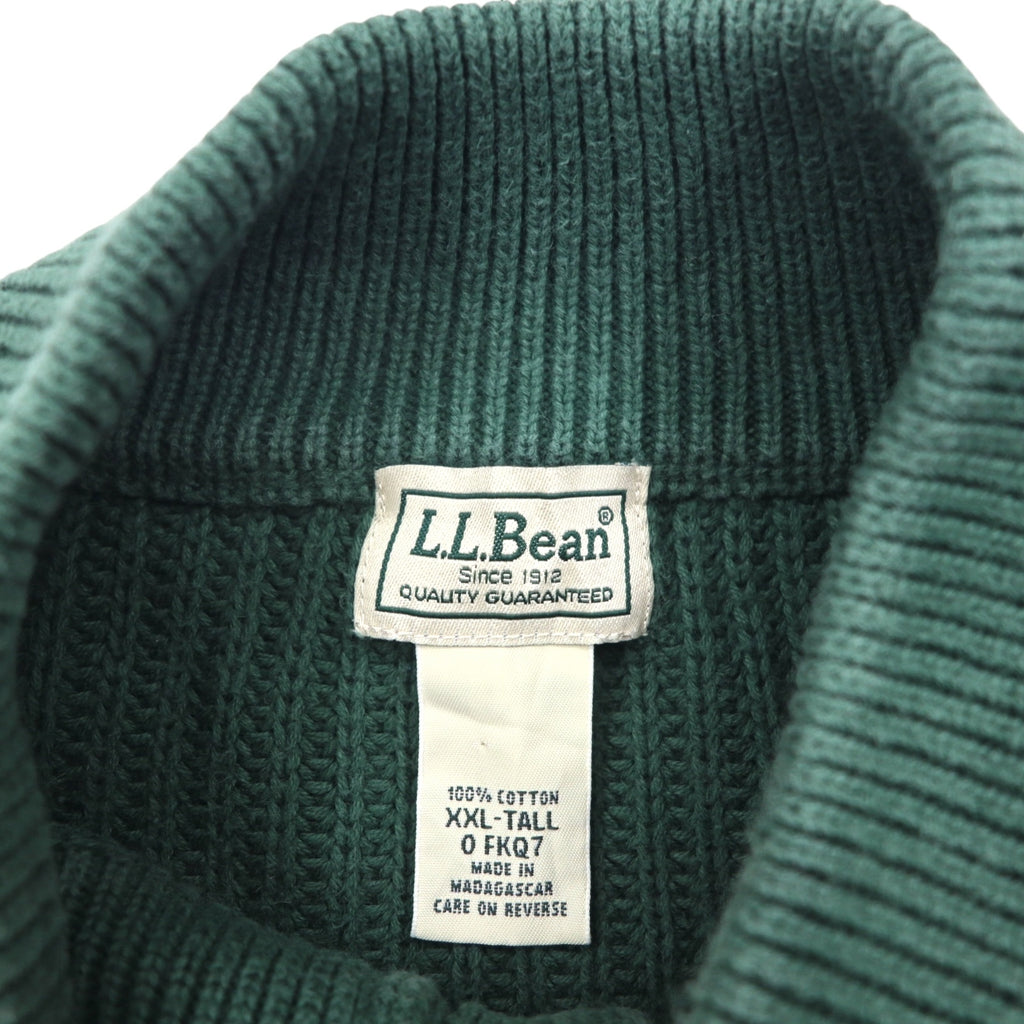 L.L.Bean Half-Button Cotton Knit Sweater, Size 2XL, Green, Ribbed Knit, FKQ7