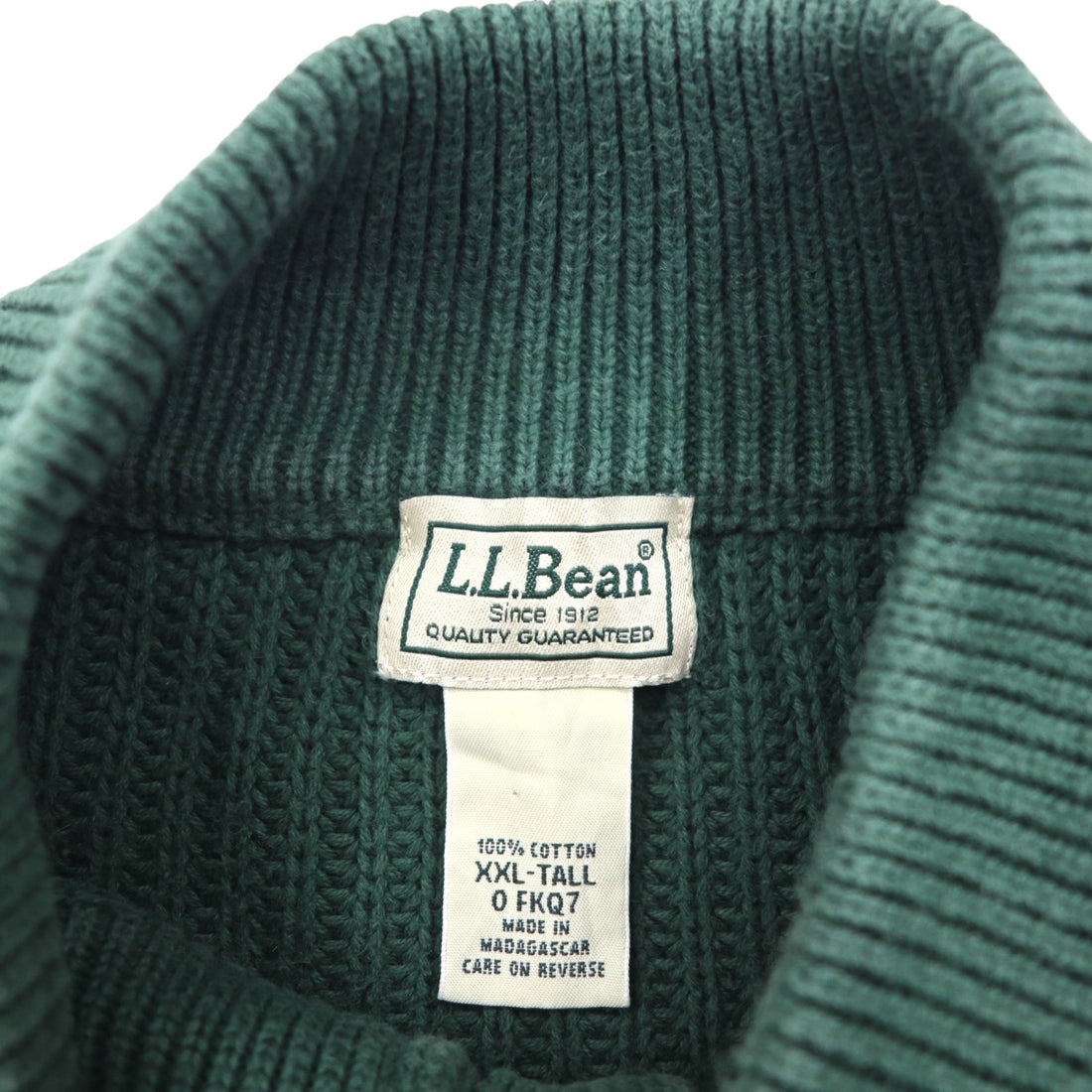 L.L.Bean Half-Button Cotton Knit Sweater, Size 2XL, Green, Ribbed Knit, FKQ7