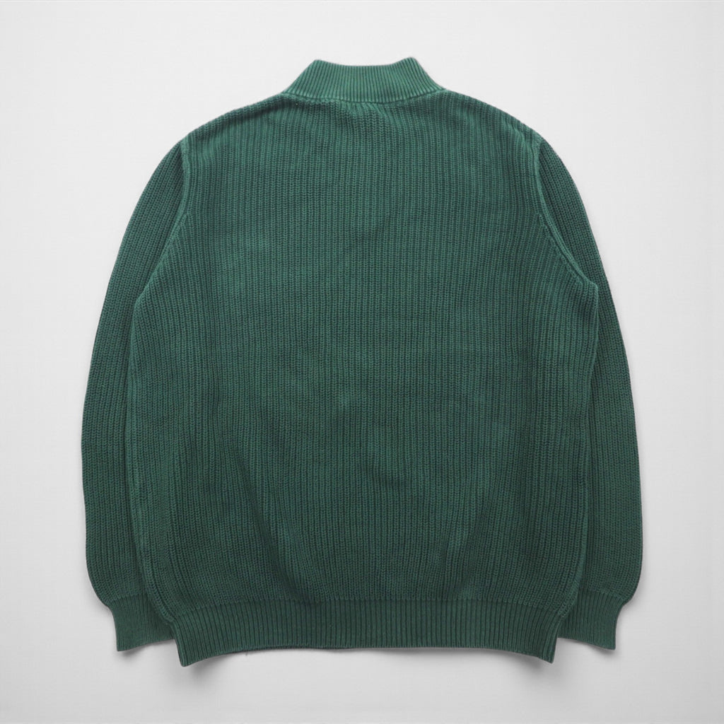 L.L.Bean Half-Button Cotton Knit Sweater, Size 2XL, Green, Ribbed Knit, FKQ7