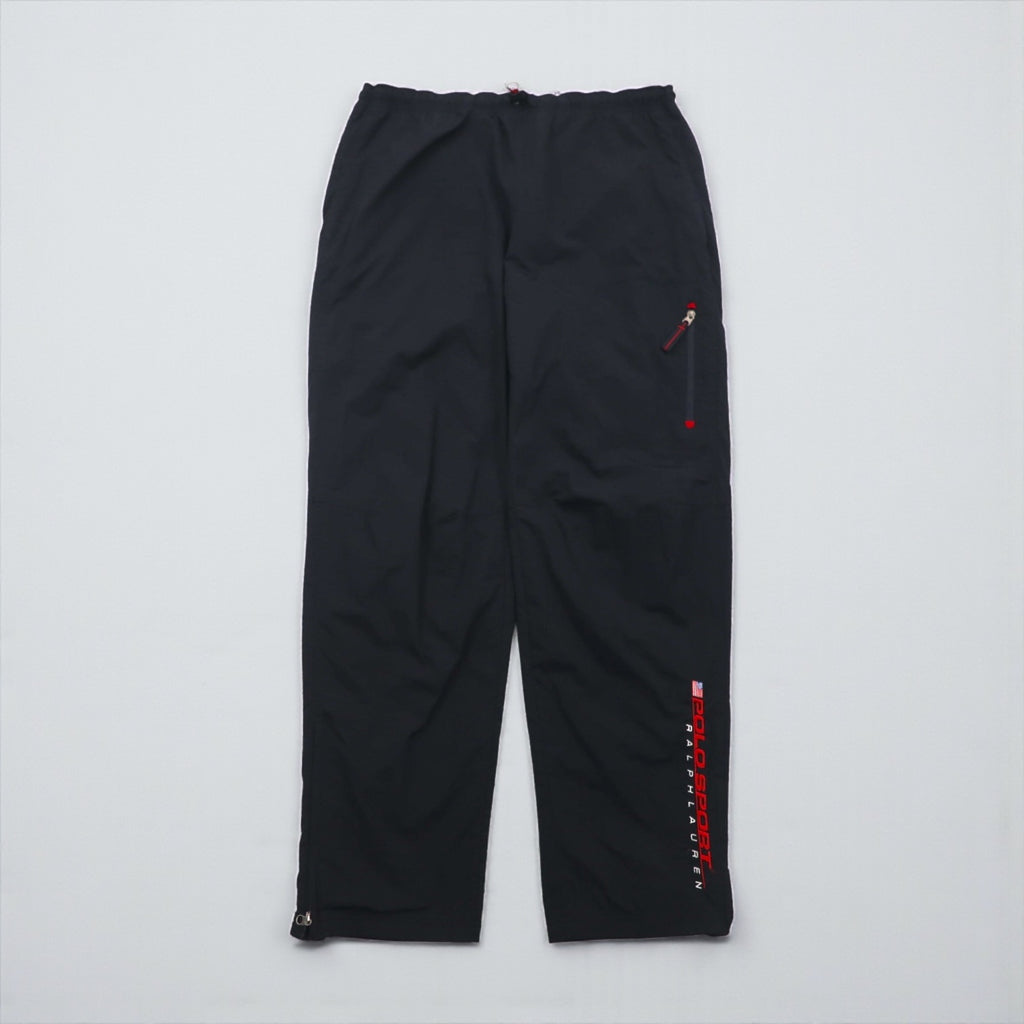 POLO SPORT ( RALPH LAUREN ) 90年代 ワイド ナイロン トラックパンツ ジャージ XL ブラック 裾ジップ スリット