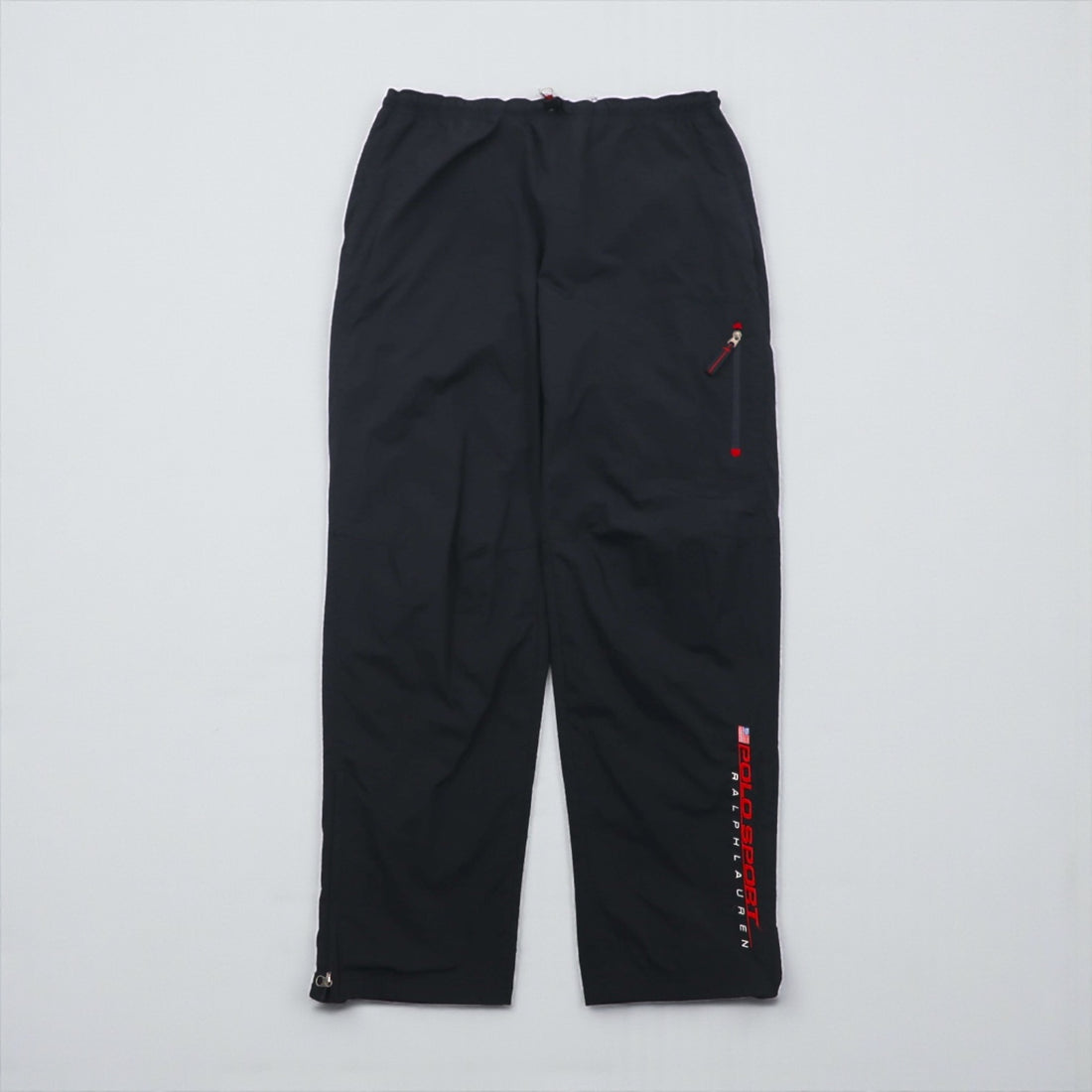 POLO SPORT ( RALPH LAUREN ) 90年代 ワイド ナイロン トラックパンツ ジャージ XL ブラック 裾ジップ スリット