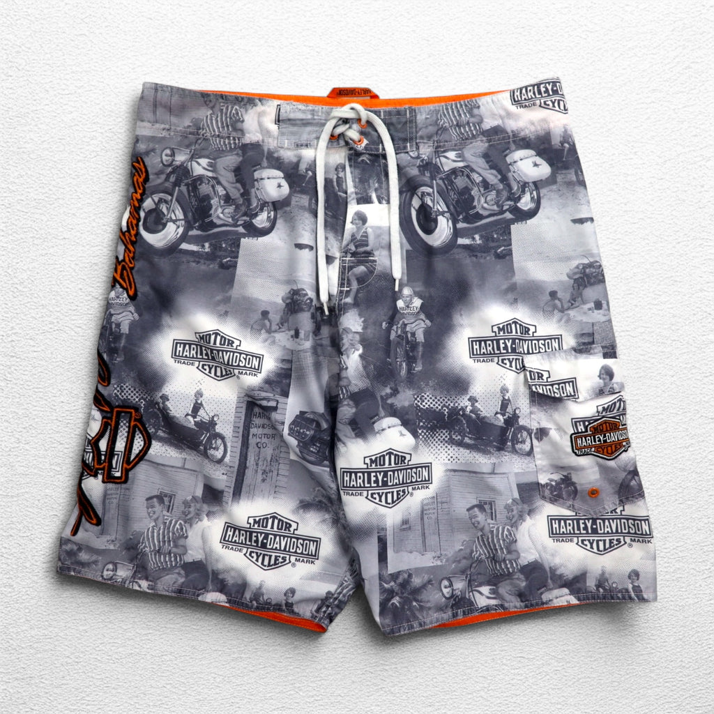 HARLEY DAVIDSON Amphibious All-Over Print Board Shorts Shorts XL Grey Nylon