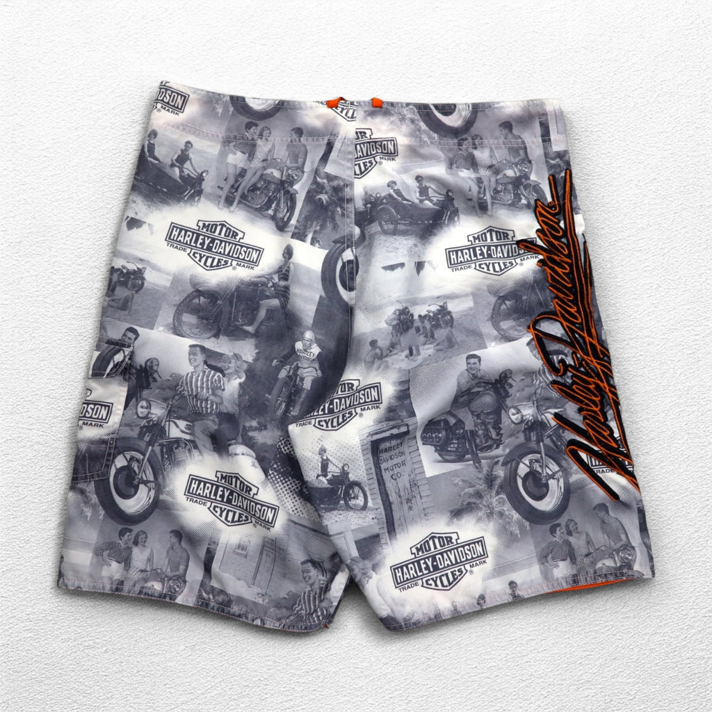 HARLEY DAVIDSON Amphibious All-Over Print Board Shorts Shorts XL Grey Nylon