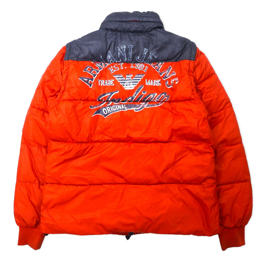 ARMANI JEANS 2WAY ダウンジャケット ダウンベスト 46 オレンジ ポリエステル 袖着脱式 バックロゴプリント