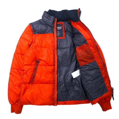 ARMANI JEANS 2WAY Down Jacket Down Vest 46 Orange Polyester Detachable Sleeves Back Logo Print