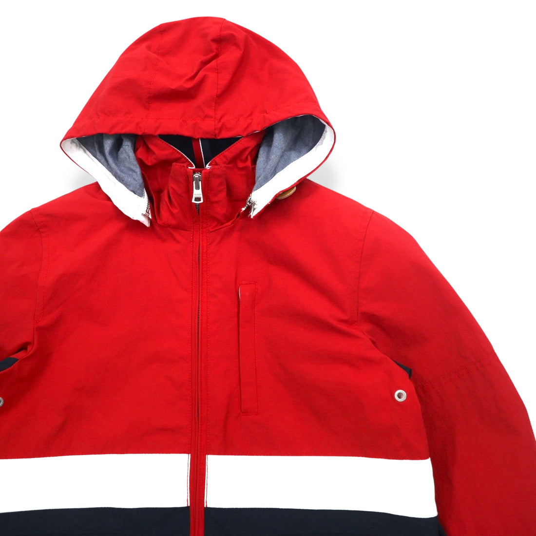 TOMMY HILFIGER Sailing Jacket Mountain Parka M Red Tricolor Double Zip Detachable Hood