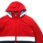 TOMMY HILFIGER Sailing Jacket Mountain Parka M Red Tricolor Double Zip Detachable Hood