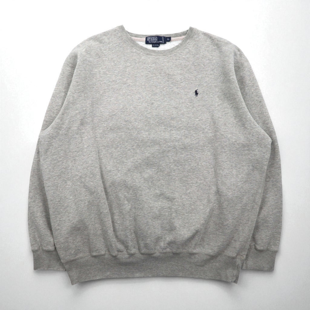 Polo by Ralph Lauren 90s Crew Neck Sweatshirt, XL, Gray Cotton with Small Pony Embroidery