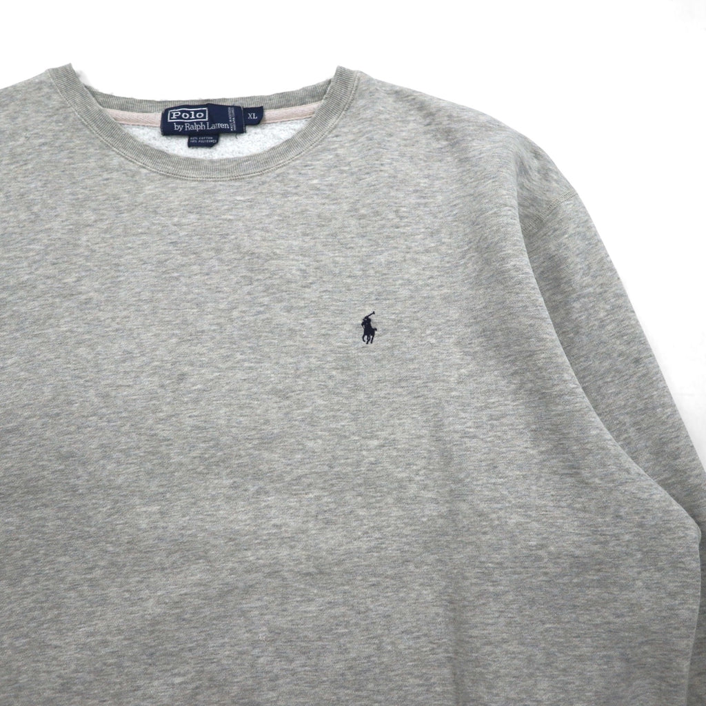 Polo by Ralph Lauren 90s Crew Neck Sweatshirt, XL, Gray Cotton with Small Pony Embroidery