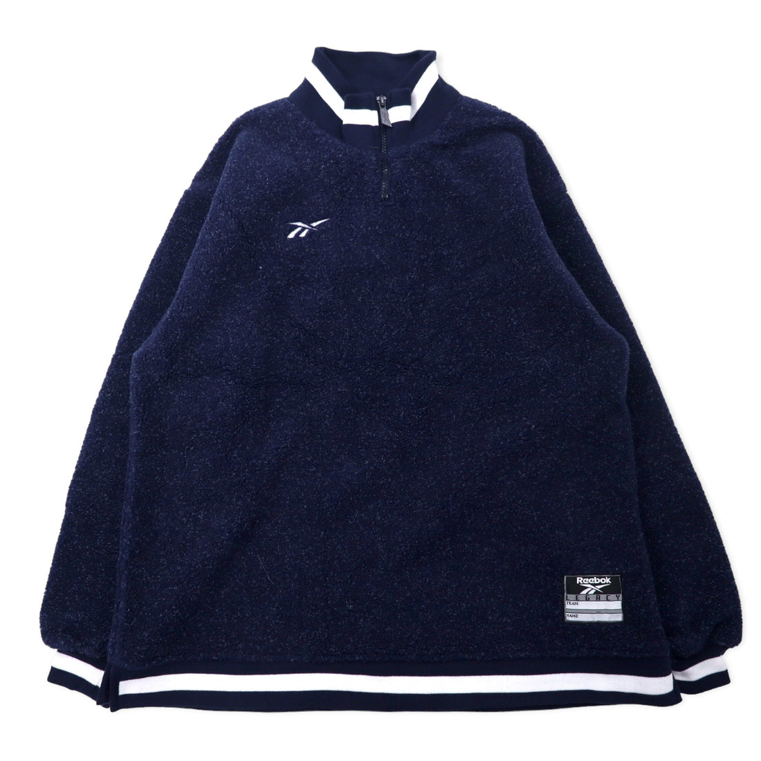 日本然リトテ-古着オンライン-Reebok 90年代 ハーフジップ ボアフリースジャケット S ネイビー ポリエステル ベクターロゴ刺繍 ビッグサイズ-Reebok 90's Half Zip BOA FLEECE Jacket S Navy Polyester Vector Logo Embroidery Big Size
