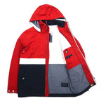 TOMMY HILFIGER Sailing Jacket Mountain Parka M Red Tricolor Double Zip Detachable Hood