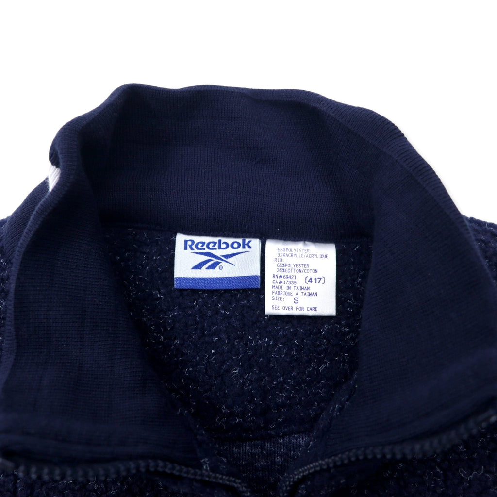Reebok 90's Half Zip Boa Fleece Jacket S Navy Polyester Vector Logo Embroidery Big Size