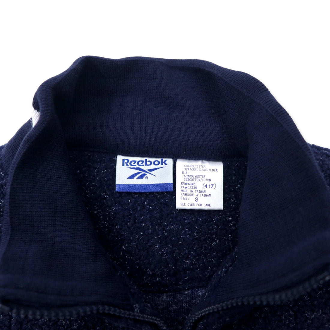 Reebok 90's Half Zip Boa Fleece Jacket S Navy Polyester Vector Logo Embroidery Big Size