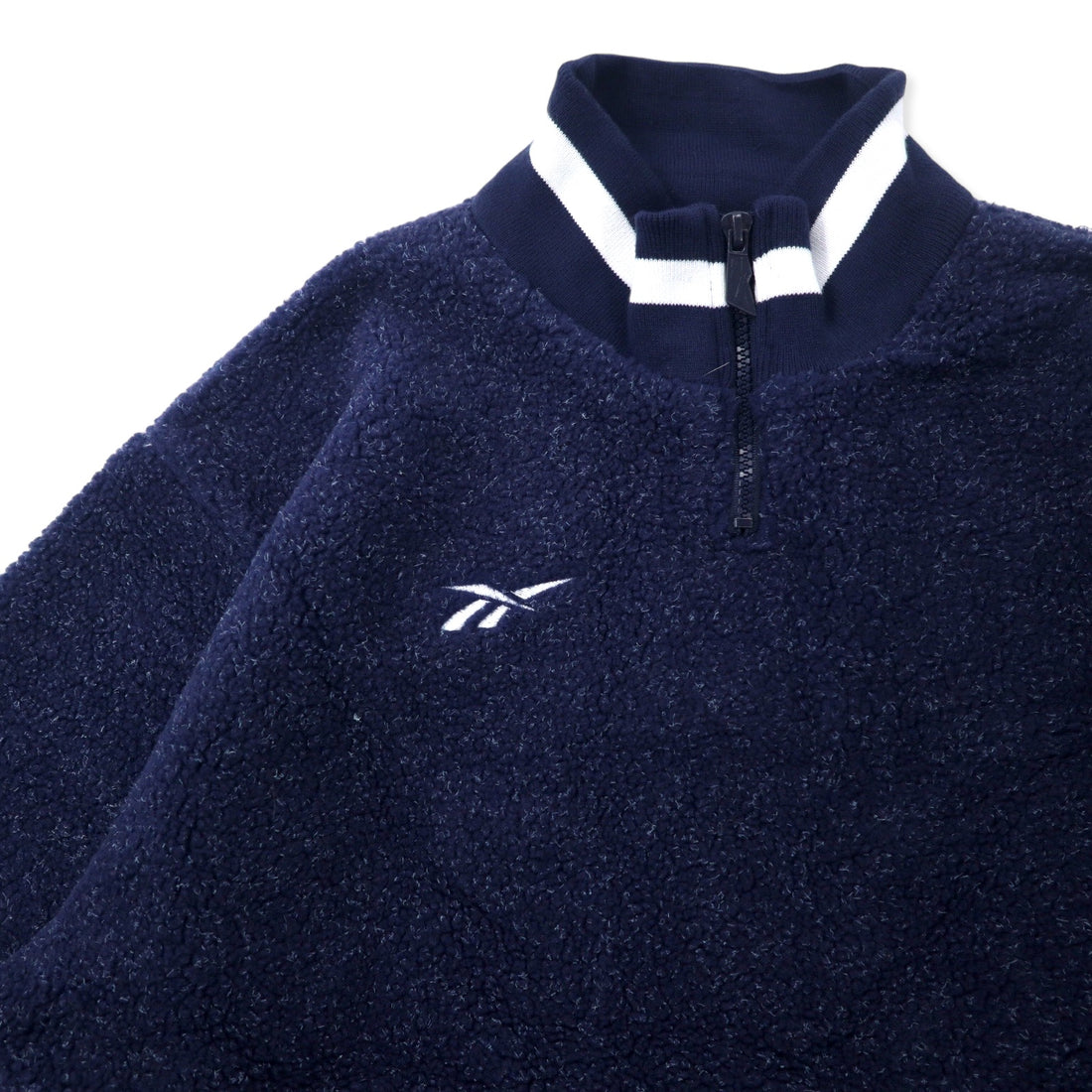 Reebok 90's Half Zip Boa Fleece Jacket S Navy Polyester Vector Logo Embroidery Big Size
