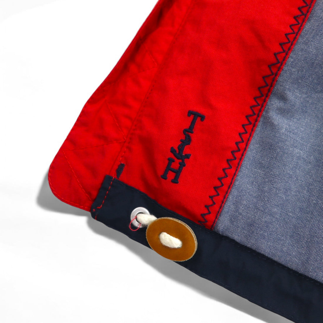 TOMMY HILFIGER Sailing Jacket Mountain Parka M Red Tricolor Double Zip Detachable Hood