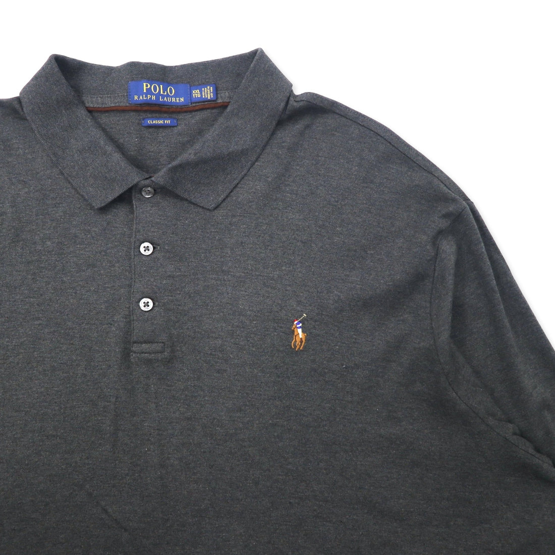 POLO RALPH LAUREN 長袖 ポロシャツ XXL カーキ コットン CLASSIC FIT スモールポニー刺繍 ビッグサイズ