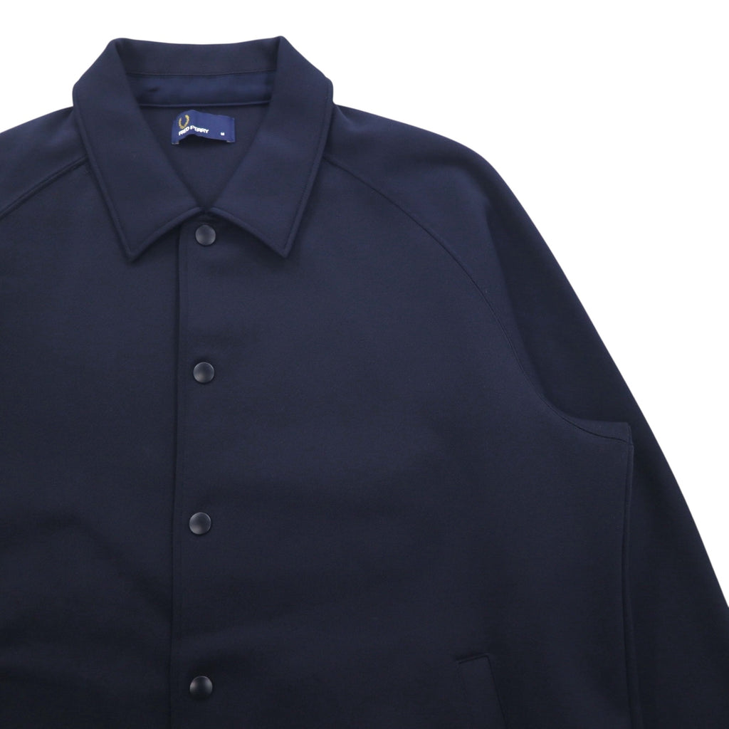 FRED PERRY ジャージー コーチジャケット M ネイビー ポリエステル ドローコード スナップボタン