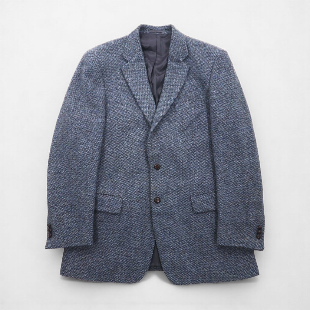 Harris Tweed Made in Scotland 2B Tailored Jacket, Leather, Large, Navy Wool, 100th Anniversary Limited Edition