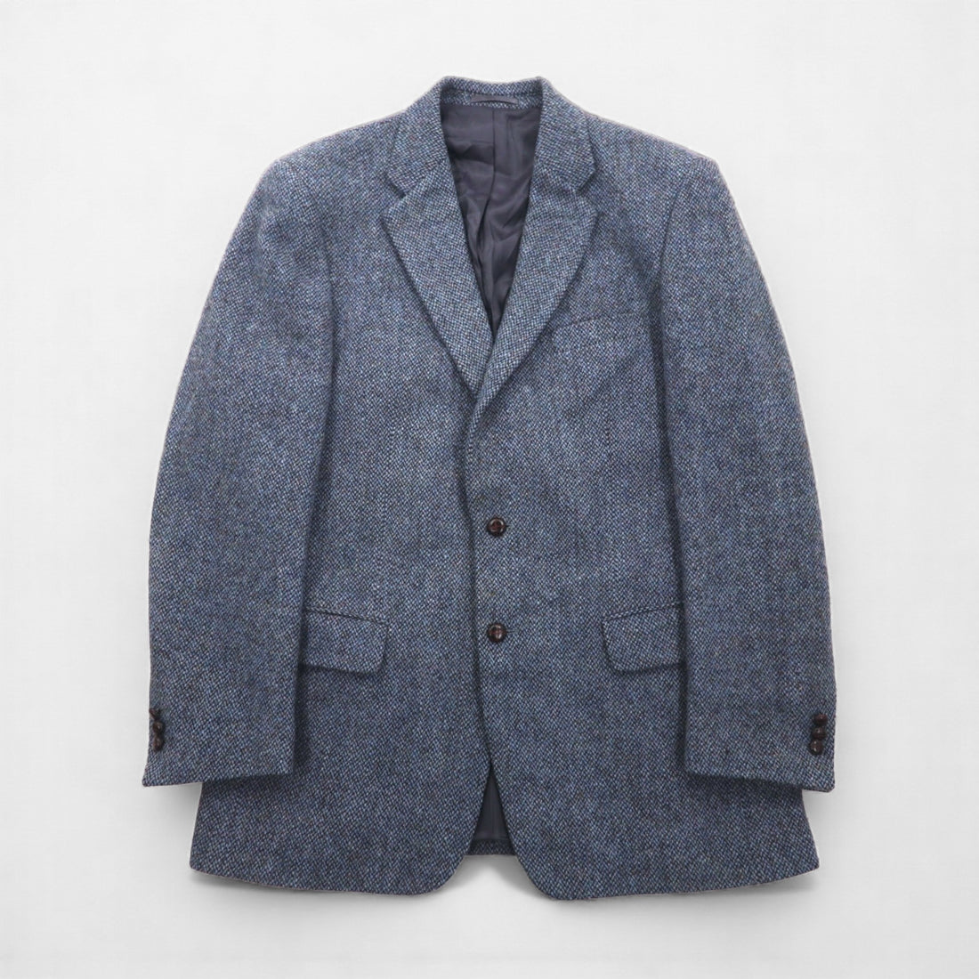 Harris Tweed Made in Scotland 2B Tailored Jacket, Leather, Large, Navy Wool, 100th Anniversary Limited Edition