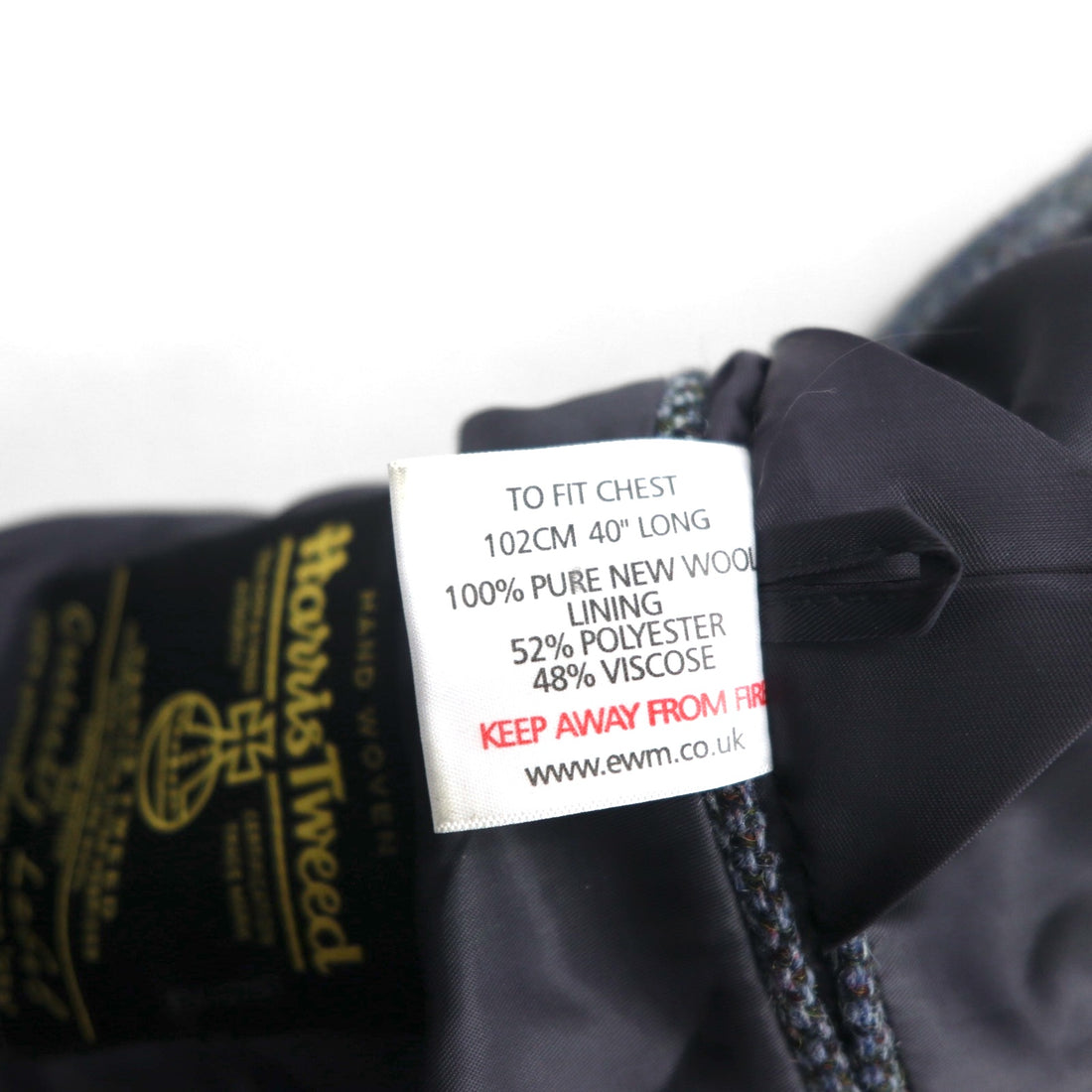 Harris Tweed Made in Scotland 2B Tailored Jacket, Leather, Large, Navy Wool, 100th Anniversary Limited Edition